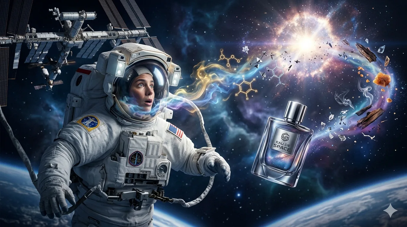 Slide Perfumaria Espacial: O que os astronautas dizem sobre o cheiro do universo